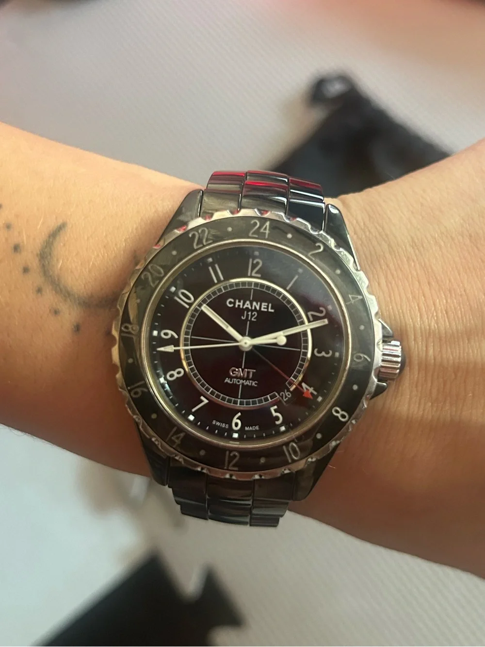 CHANEL J12 GMT Black Ceramic Stainless Steel Watch (Black)